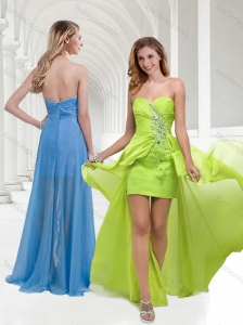 Cheap Classical Chiffon Beaded Yellow Green Long Prom Dress with Empire