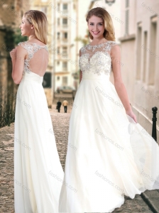 Cheap See Through Applique with Beading Bridesmaid Dress in Chiffon