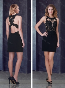 Fashionable Column Bateau Satin and Laced Prom Dress in Black