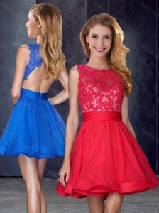 Hot Sale Scoop Backless Red Prom Dress with Appliques and Belt