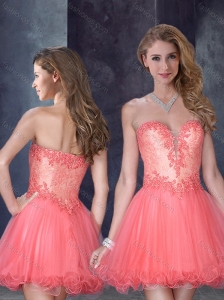 Laced Watermelon Red Prom Dress with Beading and Appliques