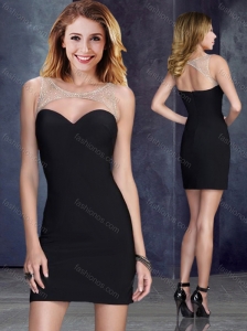 Sexy Beaded Top Elastic Woven Satin Prom Dress in Black