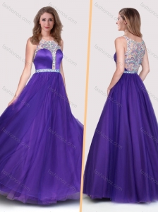 Sexy See Through Scoop Empire Purple Bridesmaid Dress with Beading