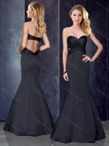 Cheap Mermaid Sweetheart Backless Black Prom Dress in Satin