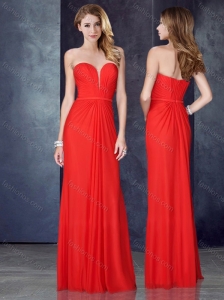 Empire Sweetheart Red Prom Dress with Ruching and Belt
