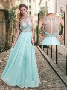 Latest See Through Scoop Beaded Prom Dress in Aqua Blue