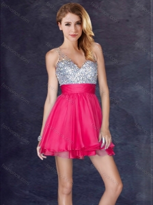 2016 Fashionable Sequined Backless Short Prom Dress in Hot Pink