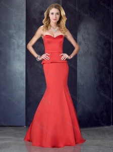 Mermaid Sweetheart Satin Red Prom Dress with Brush Train