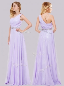 Simple One Shoulder Belted with Beading Homecoming Dress in Lavender
