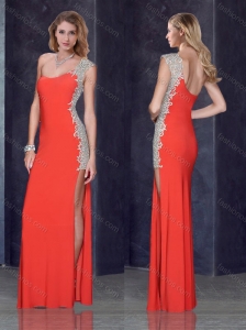 One Shoulder Red Sexy Prom Dress with Beading and Appliques