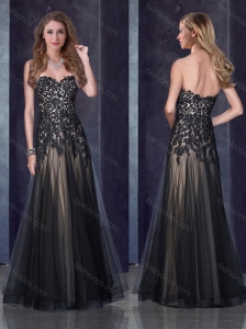 Top Selling Empire Applique Black Sexy Prom Dress in Tulle