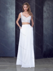 Two Piece Column Straps Applique Prom Dress in White