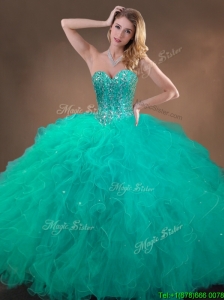 New Arrivals Beaded and Ruffles Quinceanera Gowns in Turquoise