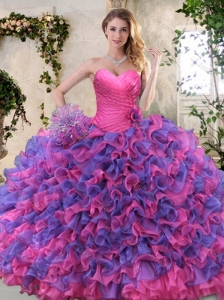2016 Eggplant Purple and Pink Sweet 16 Dress with Ruffled Layers for Winter