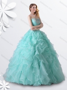 2016 Princess Apple Green Quinceanera Gown with Beading and Ruffles for Winter