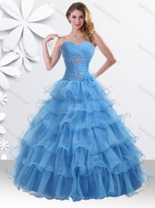 Princess Baby Blue Sweet 16 Dress with Beading and Ruffled Layers