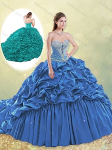 Classical Taffeta Blue Quinceanera Dress with Beading and Bubbles