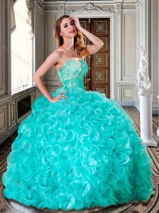 Ball Gown Turquoise Quinceanera Dresses with Beading and Ruffles