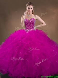 Custom Made Beaded and Ruffled Quinceanera Gowns in Hot Pink