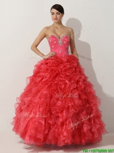 Promotional Princess Red Quinceanera Gown with Beading and Ruffles