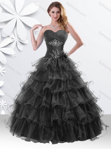 Princess Black Sweet 16 Dress with Beading and Ruffled Layers