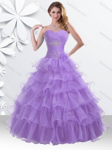 Princess Lilac Sweet 16 Gown with Beading and Ruffled Layers