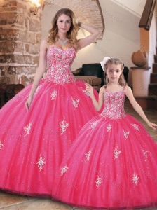 Affordable Hot Pink Princesita Quinceanera Dresses with Beading and Appliques