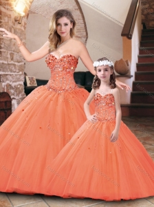 Best Selling Really Puffy Beaded Princesita Quinceanera Dresses in Orange Red