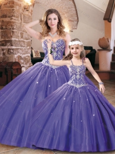 Modern Big Puffy Tulle Purple Princesita Quinceanera Dresses with Beading