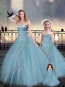 Custom Fit Light Blue Macthing Sister Dresses with Beading and Appliques