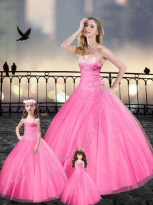Custom Made Beaded and Applique Princesita with Quinceanera Dresses in Pink