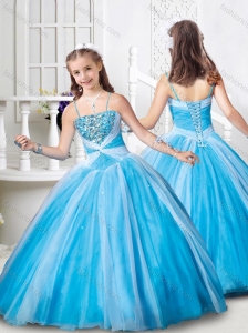 Latest Spaghetti Straps Beaded Mini Quinceanera Dress in Baby Blue