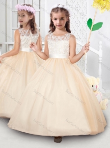 Popular Scoop Tulle Applique Mini Quinceanera Dress in Champagne