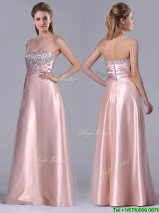 Fashionable Strapless Peach Long Prom Dress with Beaded Bodice