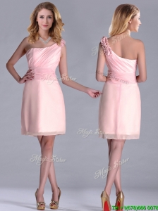 2016 Exquisite One Shoulder Side Zipper Dama Dress in Baby Pink