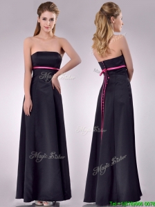 Classical Black Ankle Length Dama Dresses for Quinceanera with Hot Pink Belt