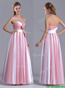 Hot Sale Bowknot Strapless White and Pink Dama Dress with Side Zipper
