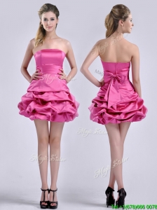 Latest A Line Bubble and Bowknot Taffeta Bridesmaid Dress in Hot Pink