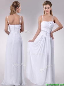 Latest Handcrafted Flower White Bridesmaid Dress with Spaghetti Straps