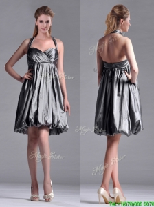 New Style Halter Top Taffeta Silver Dama Dresses for Quinceanera with Backless