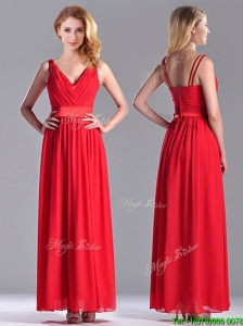 The Super Hot Empire V Neck Red Bridesmaid Dress in Ankle Length