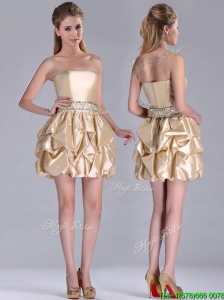 Beautiful Strapless Beaded and Bubble Short Bridesmaid Dress in Champagne