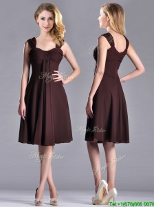Best Selling Empire Ruched Brown Mother of the Bride Dress with Wide Straps
