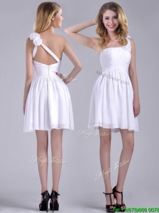 Classical Criss Cross White Bridesmaid Dress with Hand Crafted Flowers