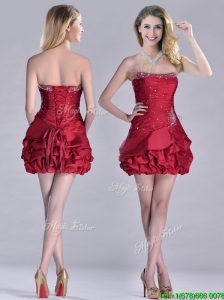 Classical Taffeta Wine Red Short Prom Dress with Beading and Bubbles