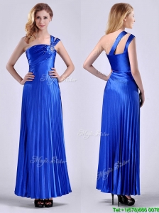 Discount Royal Blue Ankle Length Prom Dress with Beading and Pleats