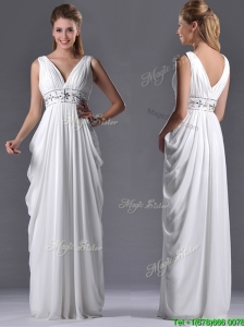 Elegant Empire V Neck Chiffon White Bridesmaid Dress for Graduation