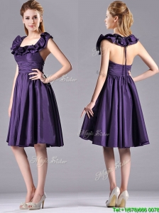 Elegant Halter Top Backless Short Bridesmaid Dress in Dark Purple