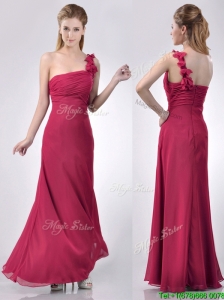 Hot Sale One Shoulder Red Bridesmaid Dress with Appliques and Ruching
