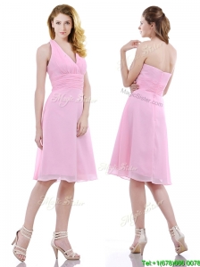 Latest Halter Top Knee Length Bridesmaid Dress in Baby Pink
